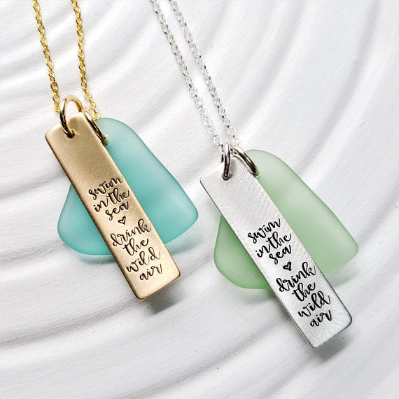 Swim in the Sea | Drink the Wild Air | Oscar Wilde Quote | Sea Glass Necklace on Sale