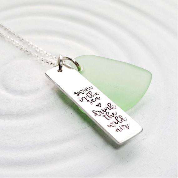 Swim in the Sea | Drink the Wild Air | Oscar Wilde Quote | Sea Glass Necklace on Sale