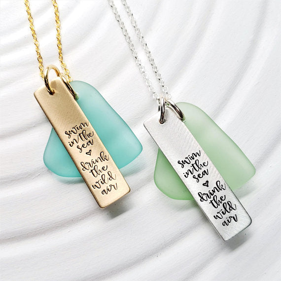 Swim in the Sea | Drink the Wild Air | Oscar Wilde Quote | Sea Glass Necklace on Sale