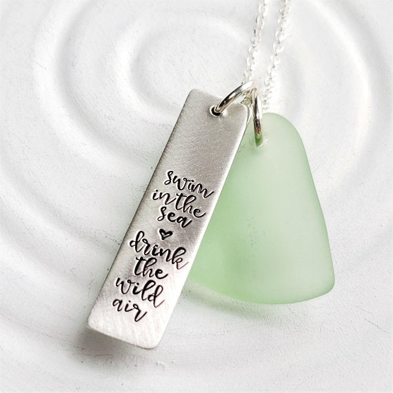 Swim in the Sea | Drink the Wild Air | Oscar Wilde Quote | Sea Glass Necklace on Sale