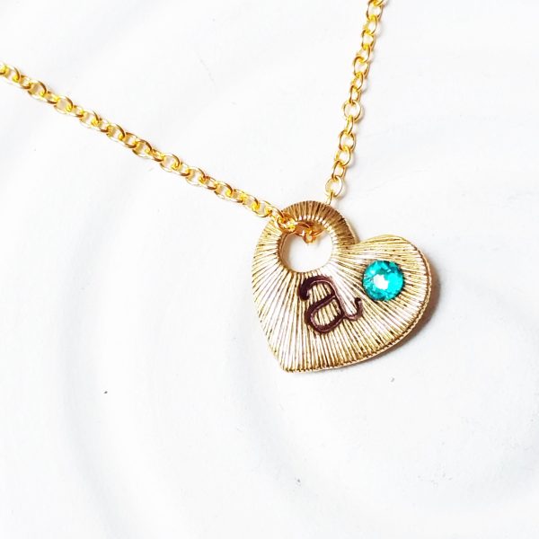 Textured Heart Initial Necklace | Birthstone Mother s Necklace For Cheap