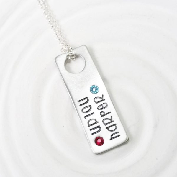 Floating Hole Tag Necklace | Two Name Birthstone Rectangle Supply