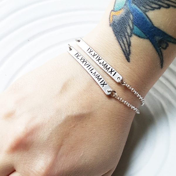 Roman Numeral ID Bracelet | Skinny Bar Bracelet Online now