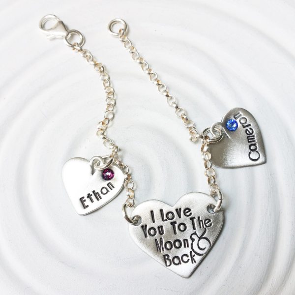 I Love You To The Moon & Back Charm Bracelet | Heart Birthstone Charms Cheap