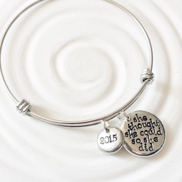 She Thought She Could So She Did | Adjustable Bangle Bracelet | Graduation Gift Supply