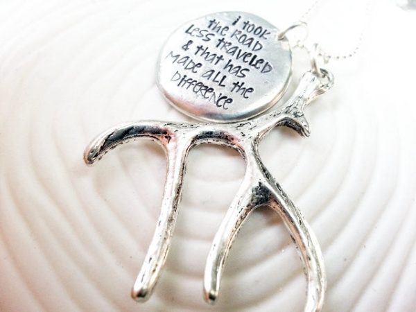 I Took The Road Less Traveled | Antler Necklace | Robert Frost Quote Hot on Sale