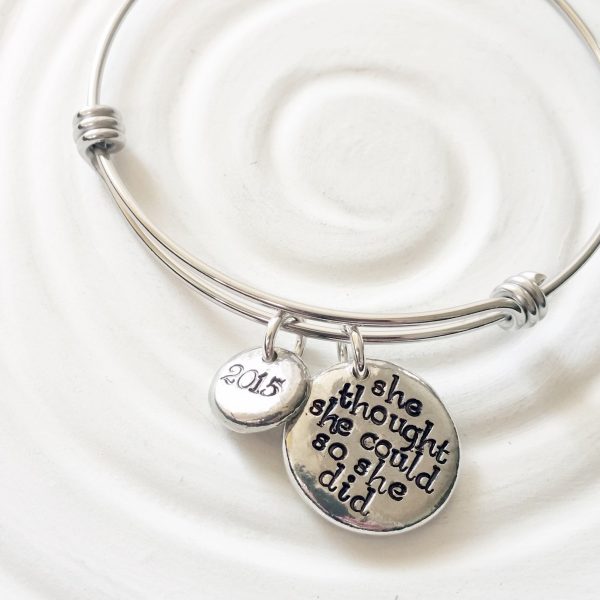 She Thought She Could So She Did | Adjustable Bangle Bracelet | Graduation Gift Supply