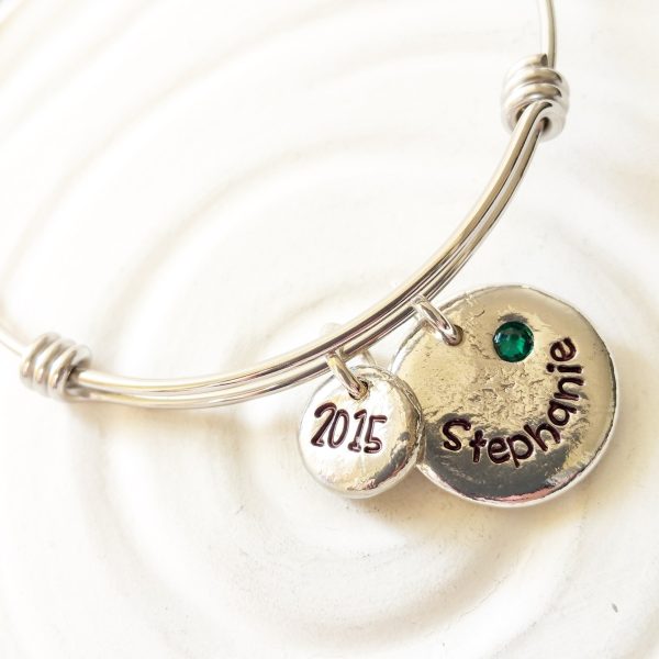 Name and Birthstone Bracelet | Graduation Year | Adjustable Bangle For Cheap