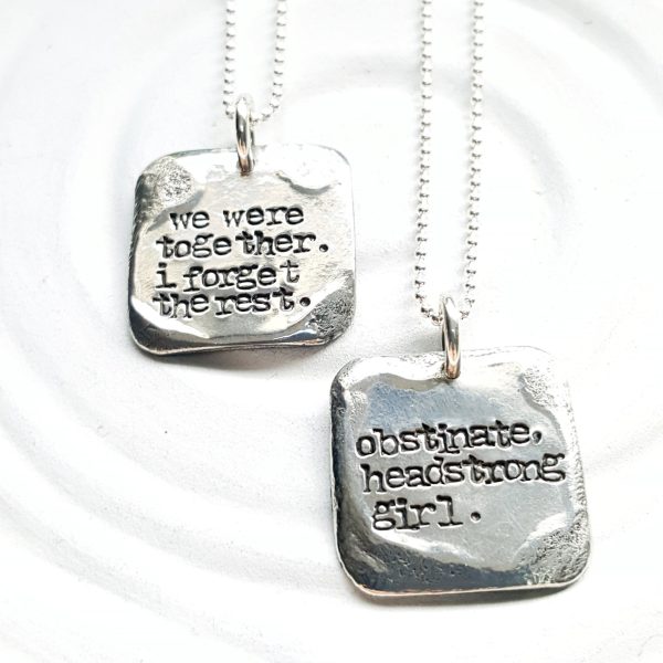 Vintage Page | Small Square Literary Quote Necklace Fashion