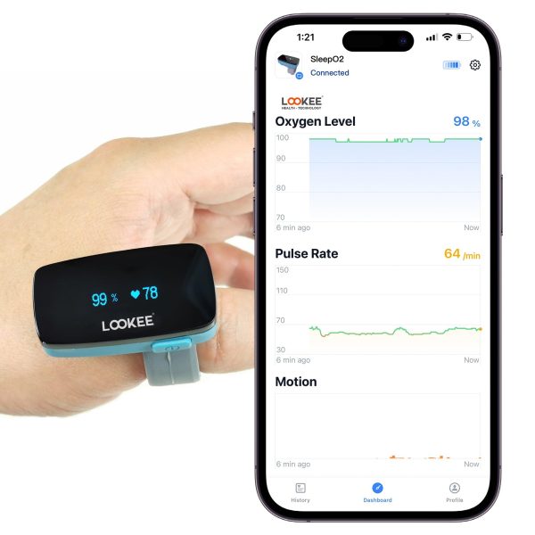 LOOKEE® Ring-Pro Sleep Oxygen Monitor with PC & Mobile Apps | Vibration Reminder for Low O2 | Continuous Pulse Oximeter Tracks O2 Level & Heart Rate Online