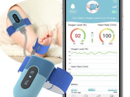 LOOKEE® BabyO2™ Baby Oxygen Monitor with Audio Alarm and App Notification | Track Oxygen Level, Heart Rate and Movement | Designed for 0-3 Years Old Supply