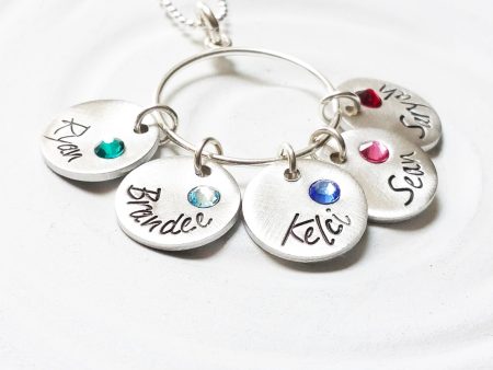 Name and Birthstone Disc Necklace | Charm Ring Necklace Supply