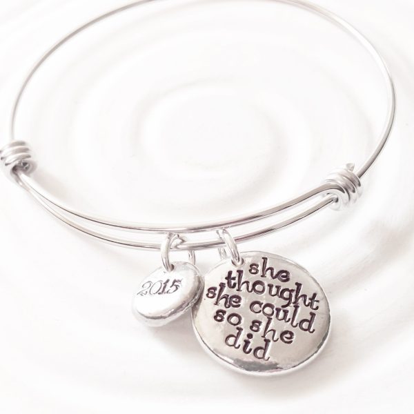 She Thought She Could So She Did | Adjustable Bangle Bracelet | Graduation Gift Supply