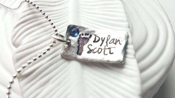 Birthstone Baby Foot Print and Name Necklace | Mother s Jewelry Cheap