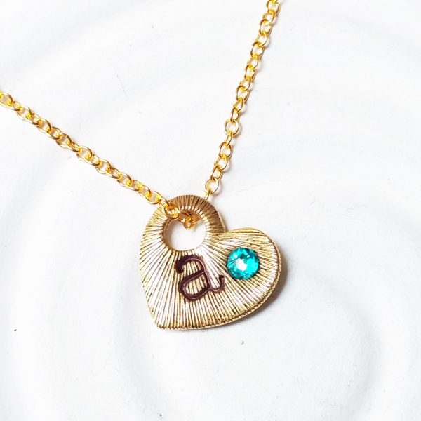 Textured Heart Initial Necklace | Birthstone Mother s Necklace For Cheap