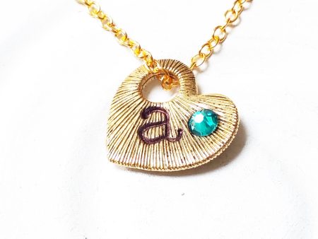 Textured Heart Initial Necklace | Birthstone Mother s Necklace For Cheap