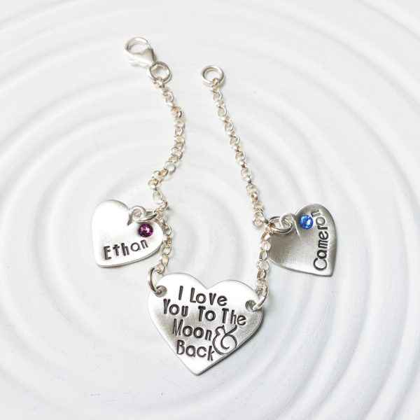 I Love You To The Moon & Back Charm Bracelet | Heart Birthstone Charms Cheap