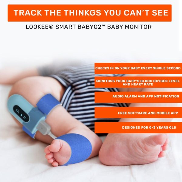 LOOKEE® BabyO2™ Baby Oxygen Monitor with Audio Alarm and App Notification | Track Oxygen Level, Heart Rate and Movement | Designed for 0-3 Years Old Supply