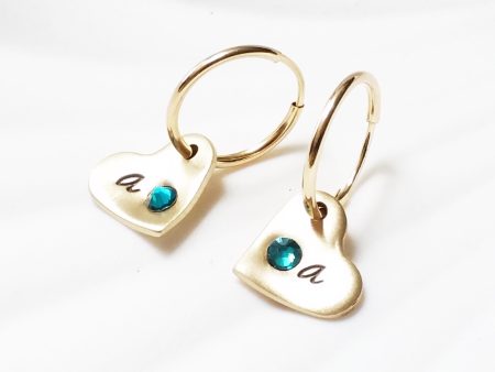 Birthstone Heart Initial Earrings | Gold Filled Hoop Earrings Hot on Sale