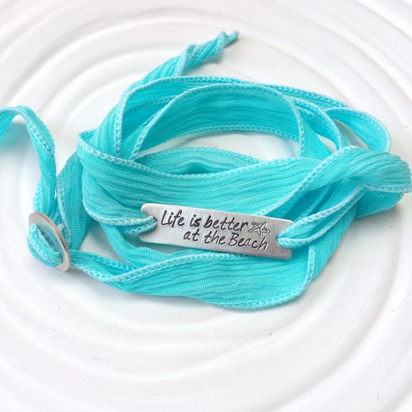 Silk Ribbon Wrap Bracelet | Exclusive Slide Clasp | Beach Saying Online now