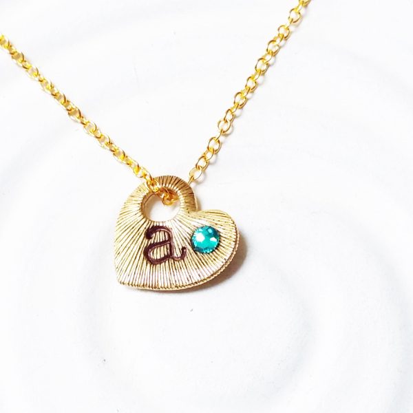 Textured Heart Initial Necklace | Birthstone Mother s Necklace For Cheap