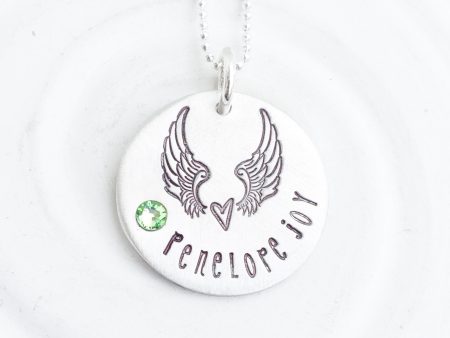 Angel Wings Birthstone Heart Necklace | Angel Baby Necklace For Sale