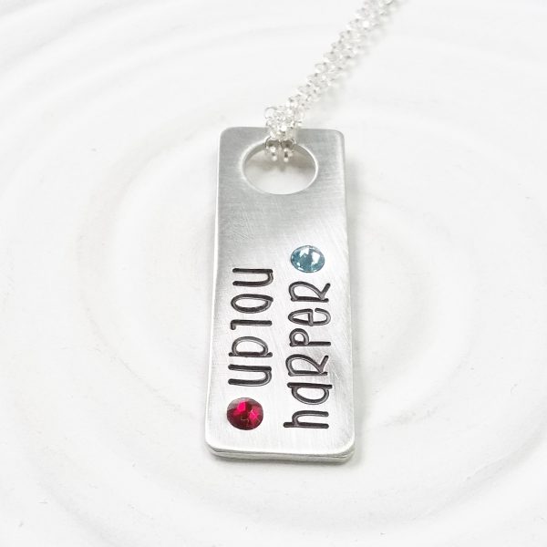 Floating Hole Tag Necklace | Two Name Birthstone Rectangle Supply