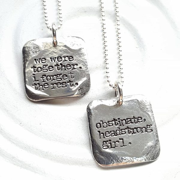 Vintage Page | Small Square Literary Quote Necklace Fashion