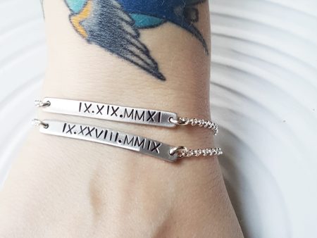 Roman Numeral ID Bracelet | Skinny Bar Bracelet Online now