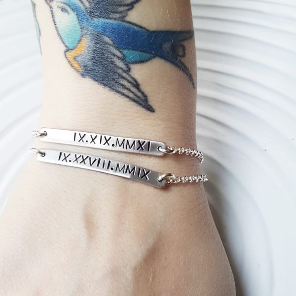 Roman Numeral ID Bracelet | Skinny Bar Bracelet Online now