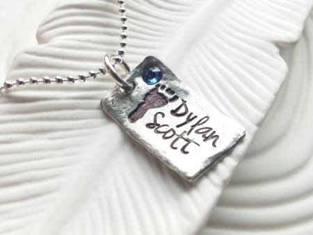 Birthstone Baby Foot Print and Name Necklace | Mother s Jewelry Cheap