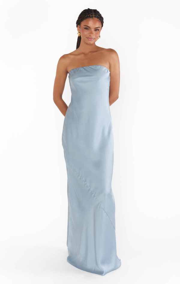 Taylor Tube Maxi Dress ~ Steel Blue Luxe Satin on Sale