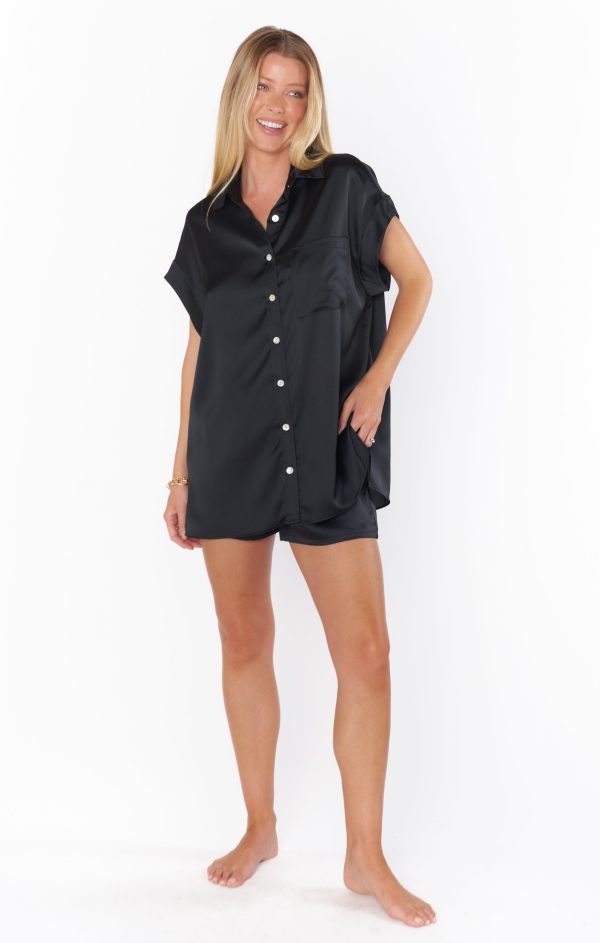 Best Day Button Up ~ Black Luxe Satin Online Sale