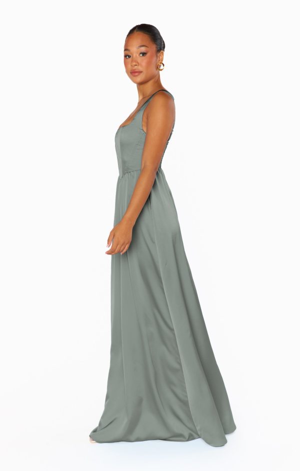 Nina Maxi Dress ~ Deep Sage Luxe Satin Online Hot Sale