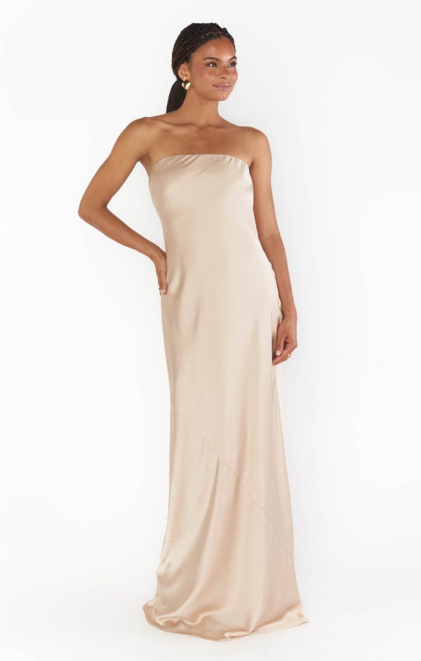 Taylor Tube Maxi Dress ~ Champagne Luxe Satin For Discount