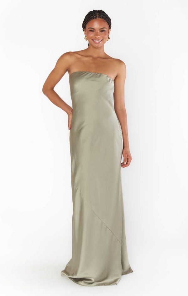 Taylor Tube Maxi Dress ~ Moss Green Luxe Satin Online Hot Sale