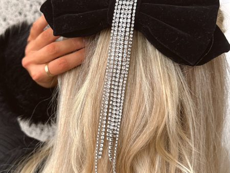 Rhinestone Tassel Hair Bow ~ Black Velvet Sale