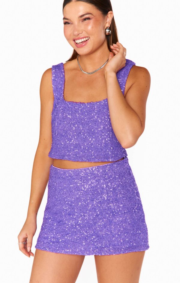 Tara Crop Top ~ Violet Sequins For Sale