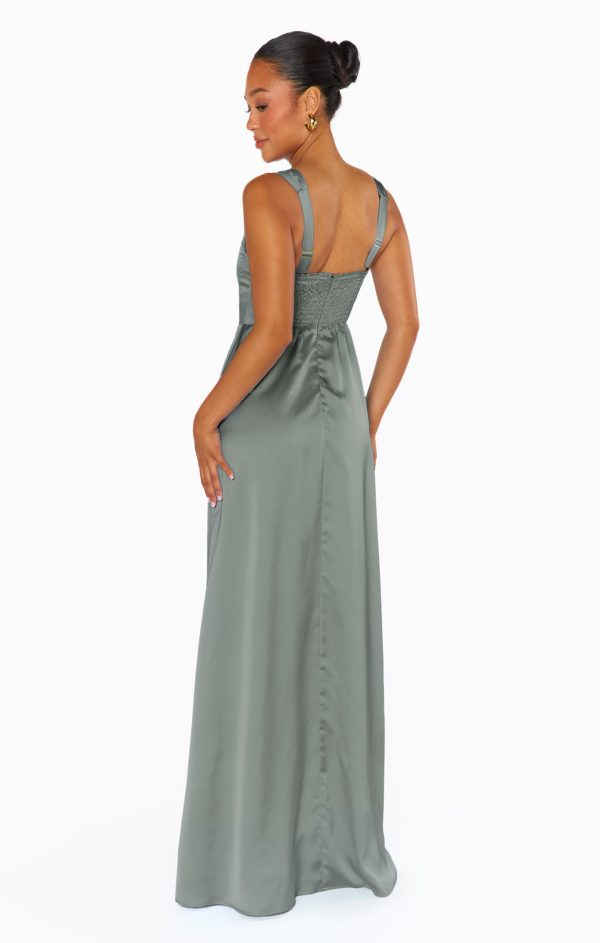 Nina Maxi Dress ~ Deep Sage Luxe Satin Online Hot Sale