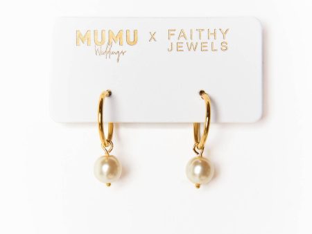 Mumu Weddings x Faithy Jewels Pearl Drop Hoop ~ Gold-Pearl Online now