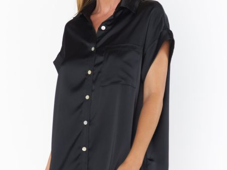 Best Day Button Up ~ Black Luxe Satin Online Sale