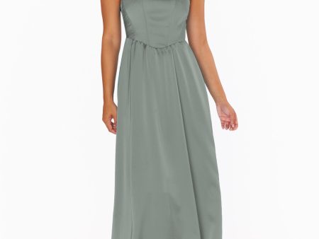 Nina Maxi Dress ~ Deep Sage Luxe Satin Online Hot Sale