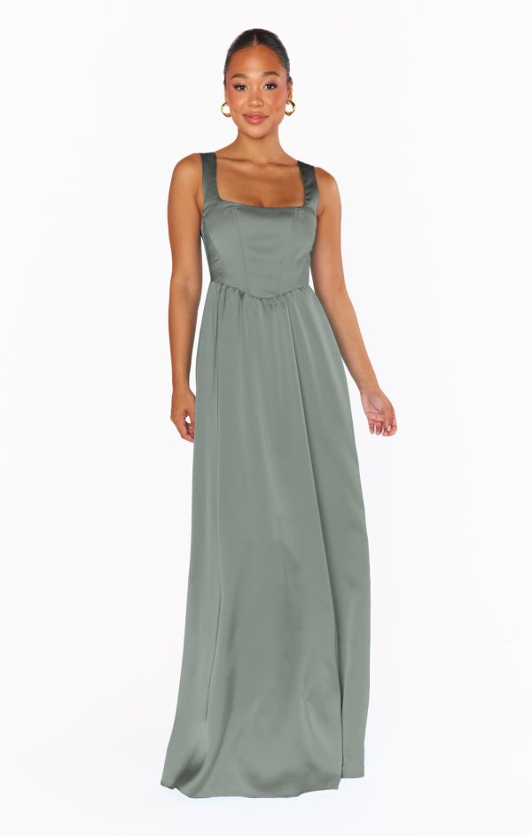 Nina Maxi Dress ~ Deep Sage Luxe Satin Online Hot Sale