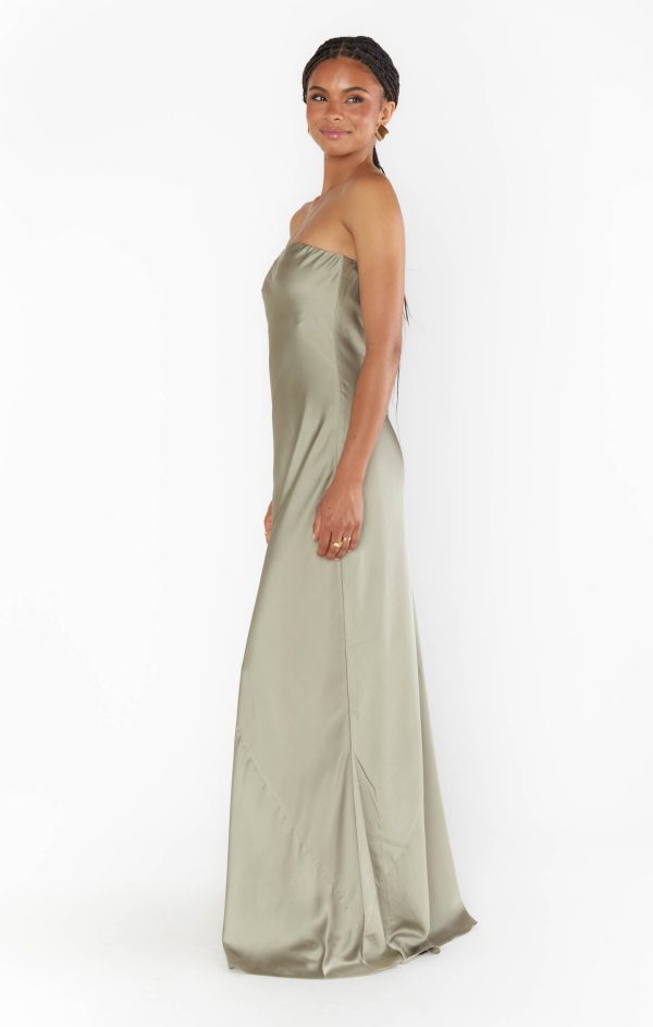 Taylor Tube Maxi Dress ~ Moss Green Luxe Satin Online Hot Sale